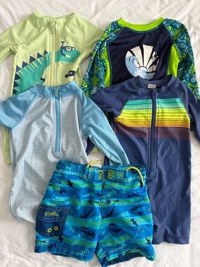 Old Navy Blue, Green & Navy Kids Rash Guard Swim Set size 12 months
